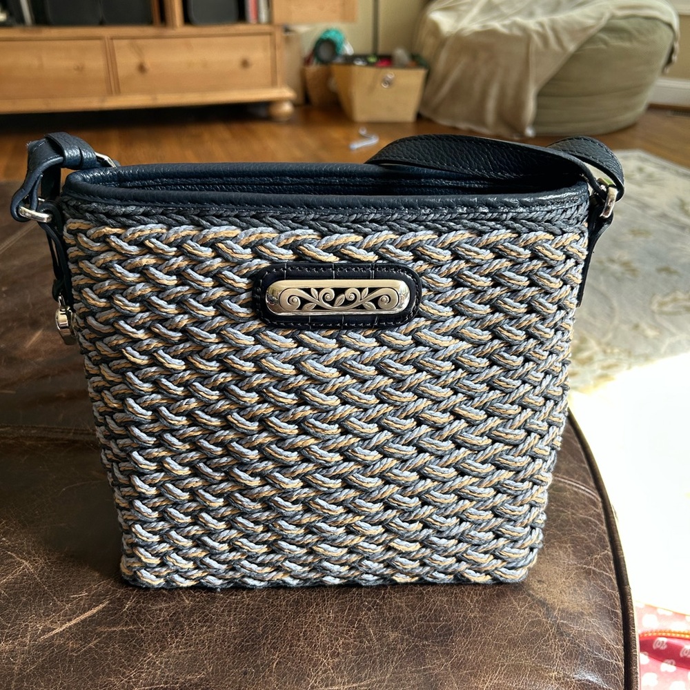 Casual Brighton Navy, light Blue, and Tan Purse with Woven Design
